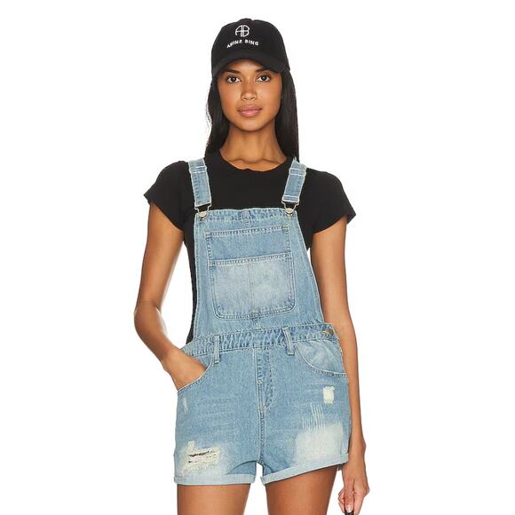 Superdown Carmen Denim Short Overalls Size S Blue Jean Romper Adjustable Straps - Picture 1 of 6
